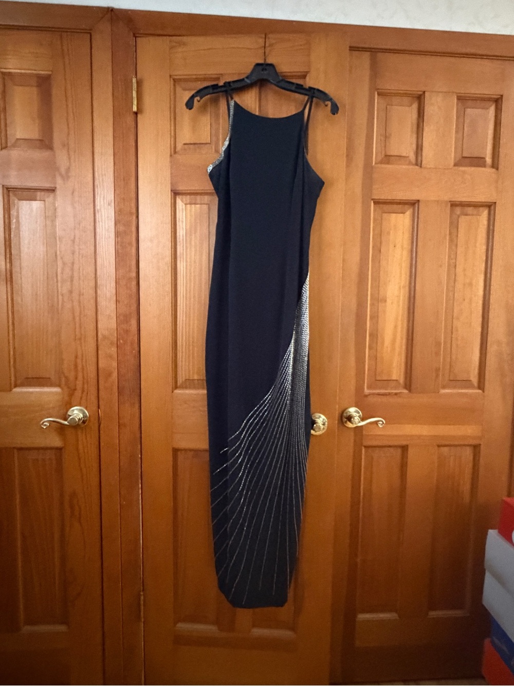 Stenay Black Maxi Dress with Silver Beaded Sweep